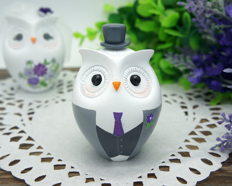 Owl Love Bird Cake Toppers-Personalized Country Bride And Groom Cake Topper Gray And Purple Theme
