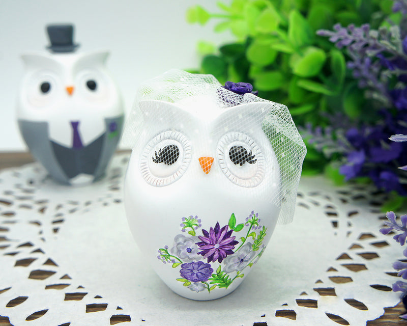 Owl Love Bird Cake Toppers-Personalized Country Bride And Groom Cake Topper Gray And Purple Theme