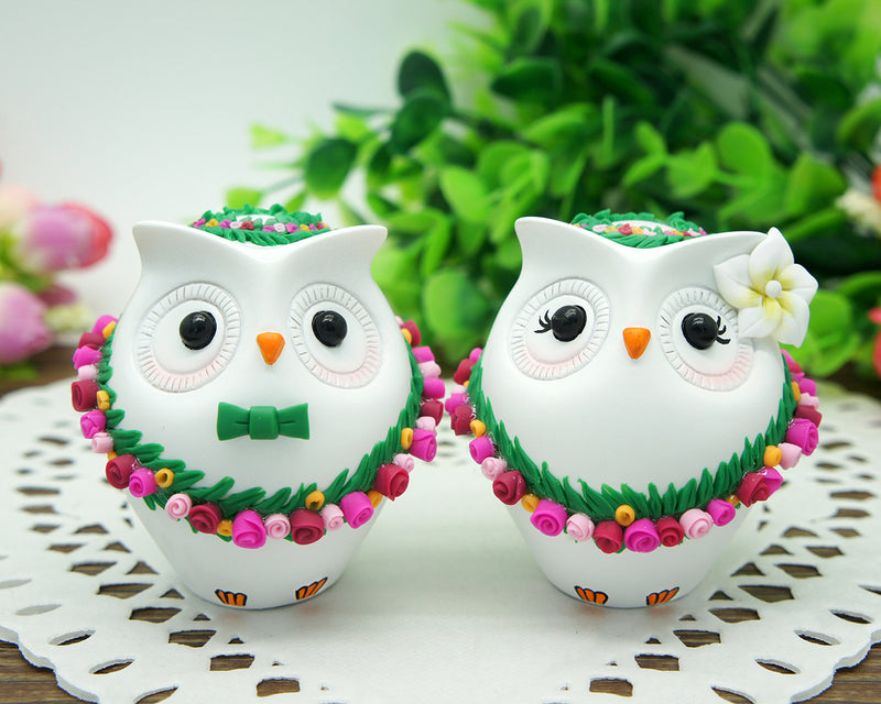 Custom Owl Hawaiian Wedding Cake Toppers-Personalised Beach Wedding Cake Toppers Hawaii Theme
