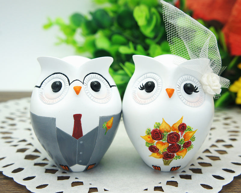 Owl Love Bird Cake Toppers-Personalized Country Bride And Groom Cake Topper Fall Theme