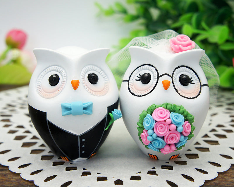 Nerdy Wedding Cake Toppers-Owl Wedding Cake Toppers