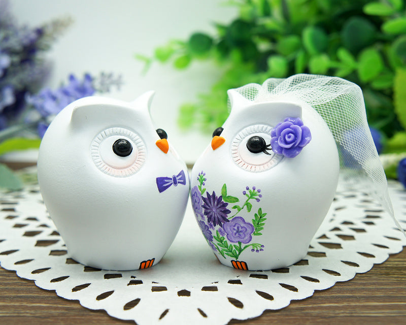 Owl Wedding Cake Toppers Purple Themed-Love Bird Wedding Cake Toppers-Purple Wedding Cake Toppers