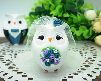 Custom Owl Teal Wedding Cake Toppers