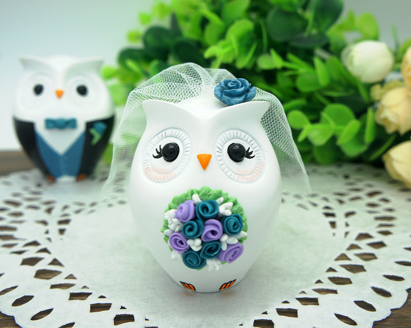 Custom Owl Teal Wedding Cake Toppers