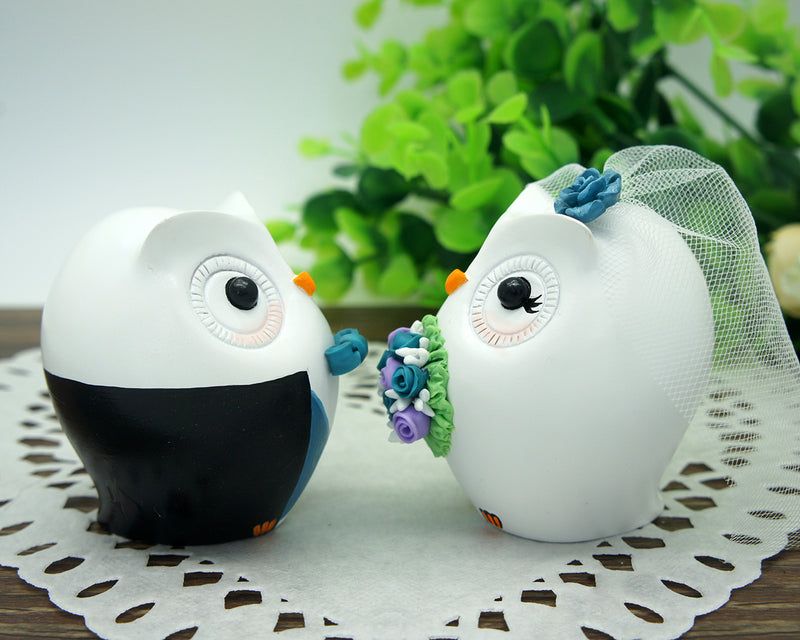 Custom Owl Teal Wedding Cake Toppers