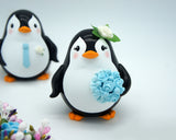 Beach Wedding Cake Topper-Custom Penguin Love Bird Cake Toppers Blue Theme