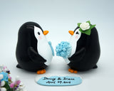 Beach Wedding Cake Topper-Custom Penguin Love Bird Cake Toppers Blue Theme