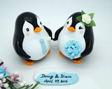 Beach Wedding Cake Topper-Custom Penguin Love Bird Cake Toppers Blue Theme