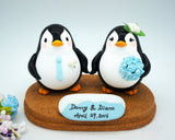 Beach Wedding Cake Topper-Custom Penguin Love Bird Cake Toppers Blue Theme