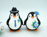 Funny Penguin Wedding Cake Toppers Rainbow Theme-Personalised Bride And Groom Wedding Cake Toppers