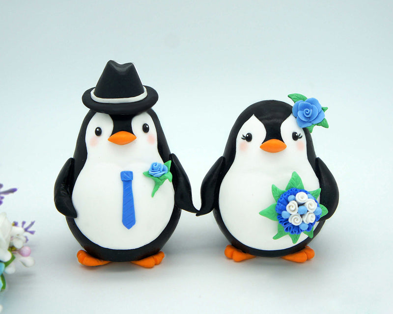 Funny Penguin Wedding Cake Toppers Rainbow Theme-Personalised Bride And Groom Wedding Cake Toppers