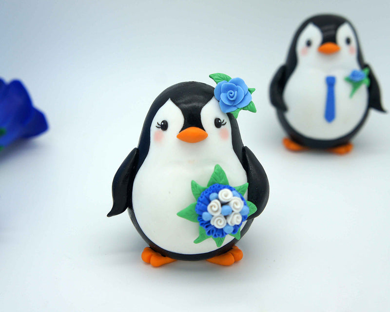 Funny Penguin Wedding Cake Toppers Rainbow Theme-Personalised Bride And Groom Wedding Cake Toppers