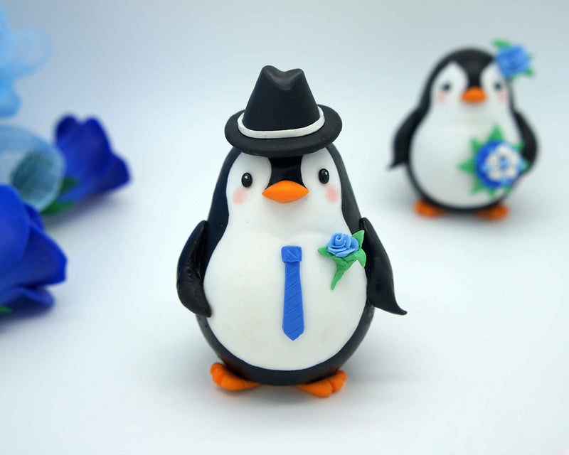 Funny Penguin Wedding Cake Toppers Rainbow Theme-Personalised Bride And Groom Wedding Cake Toppers