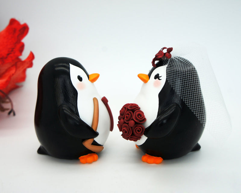 Funny Penguin Hockey Wedding Cake Toppers Sports Theme-Personalised Bride And Groom Hockey Wedding Cake Toppers