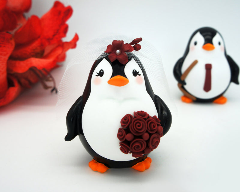Funny Penguin Hockey Wedding Cake Toppers Sports Theme-Personalised Bride And Groom Hockey Wedding Cake Toppers