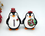 Penguin Wedding Cake Toppers Burgundy Theme- Love Bird Wedding Cake Toppers