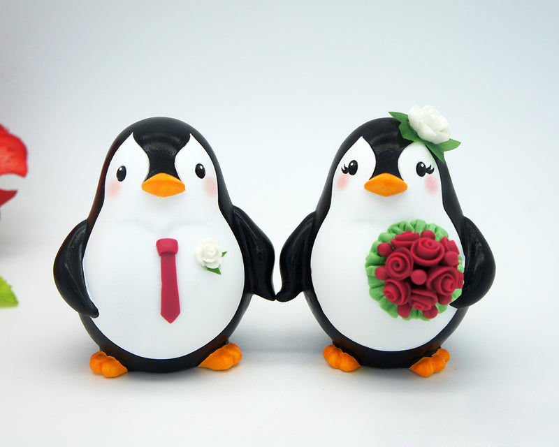 Custom Penguin Love Bird Cake Toppers-Country Cake Topper With Plum Theme