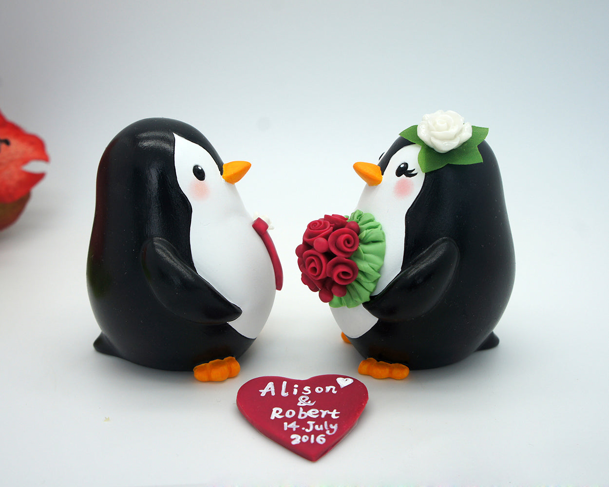 Custom Penguin Love Bird Cake Toppers-Country Cake Topper With Plum Theme
