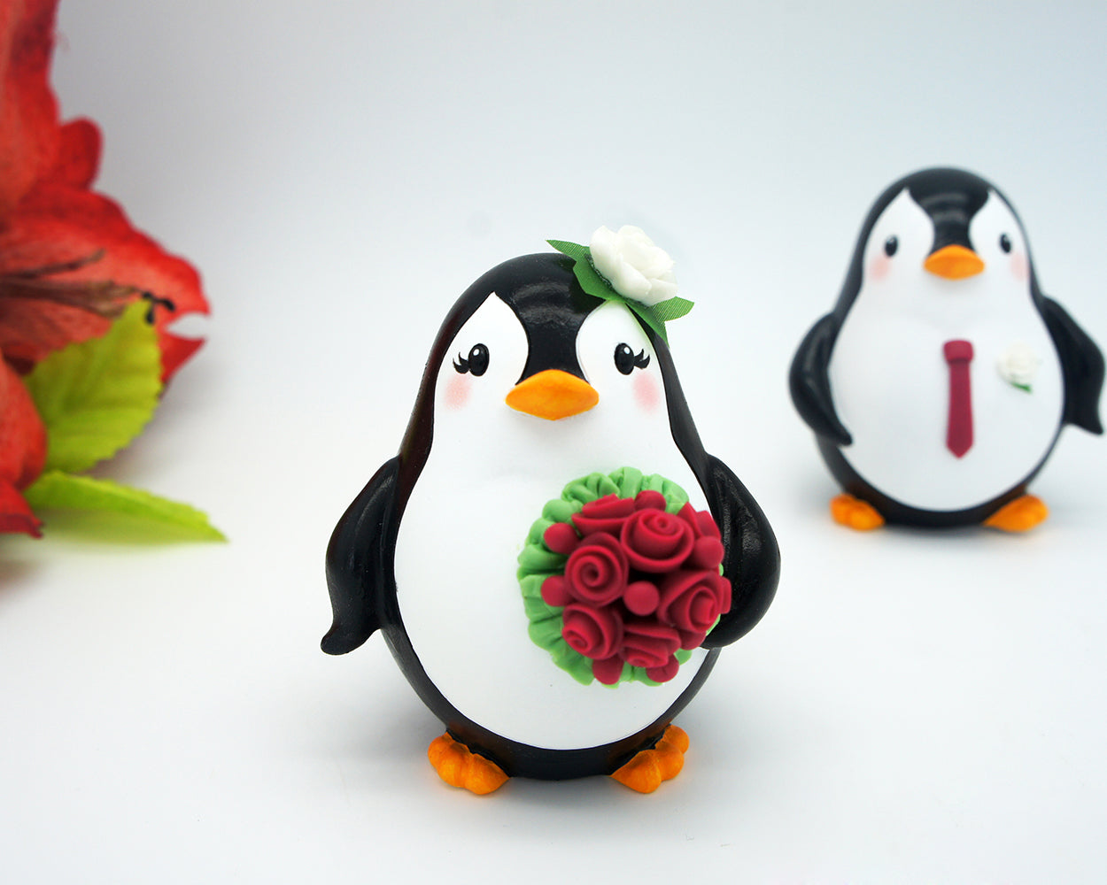 Custom Penguin Love Bird Cake Toppers-Country Cake Topper With Plum Theme
