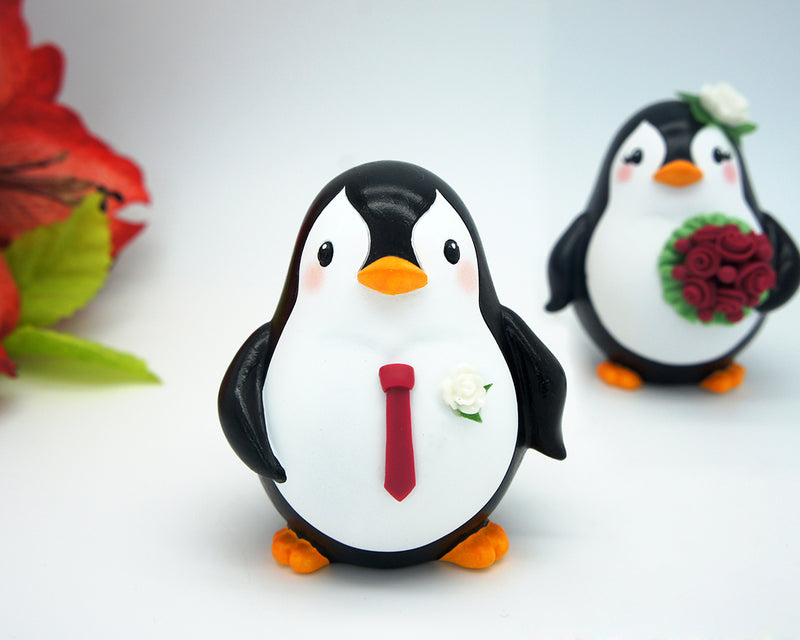 Custom Penguin Love Bird Cake Toppers-Country Cake Topper With Plum Theme