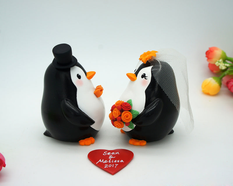 Funny Penguin Wedding Cake Toppers Fall Theme-Personalised Bride And Groom Wedding Cake Toppers
