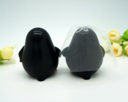 Funny Penguin Wedding Cake Toppers Rainbow Theme-Personalised Bride And Groom Wedding Cake Toppers