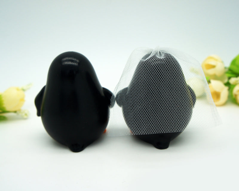 Funny Penguin Wedding Cake Toppers Rainbow Theme-Personalised Bride And Groom Wedding Cake Toppers