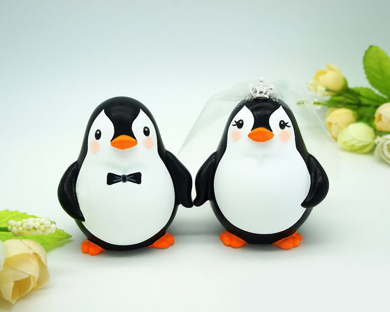 Funny Penguin Wedding Cake Toppers Rainbow Theme-Personalised Bride And Groom Wedding Cake Toppers