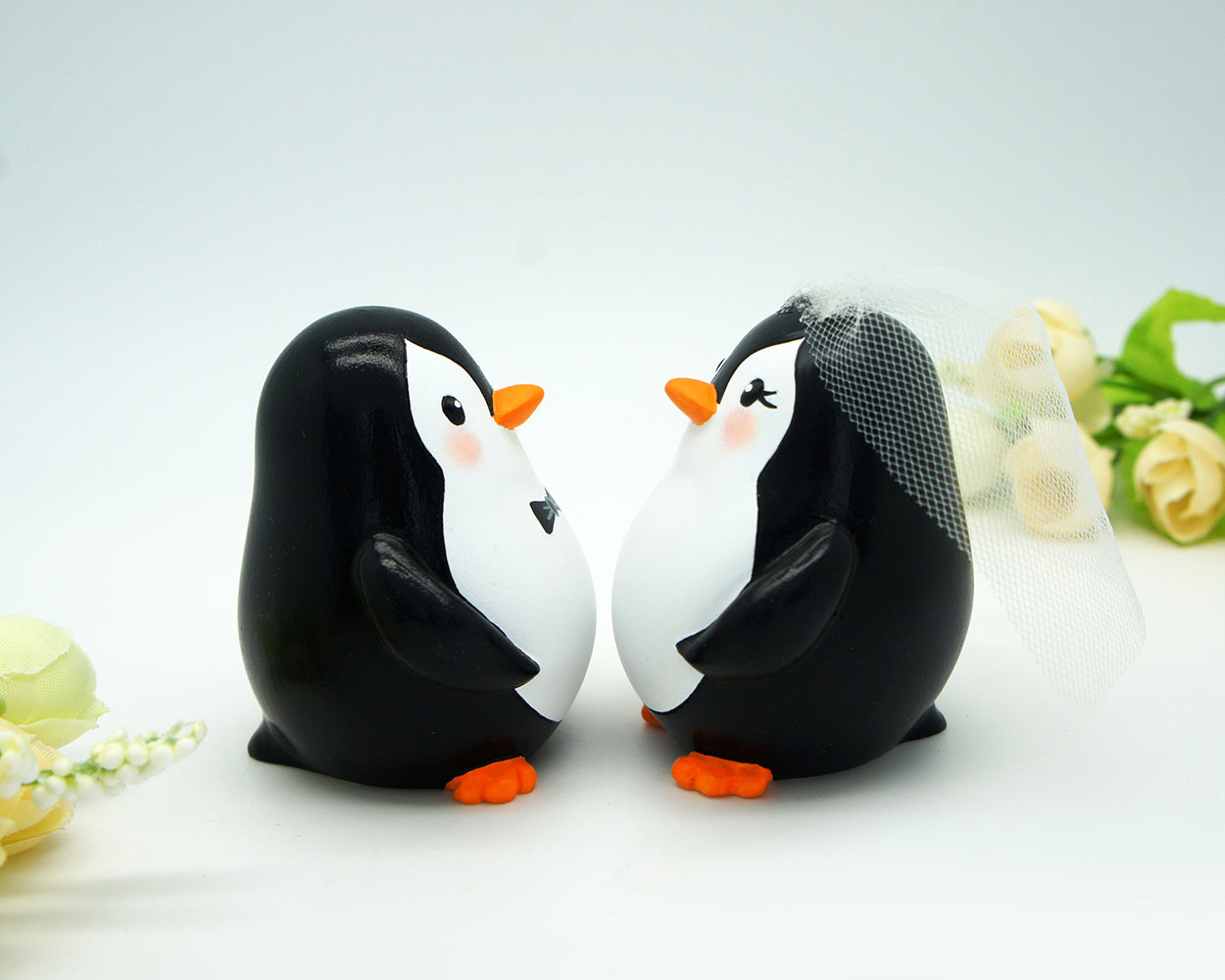 Funny Penguin Wedding Cake Toppers Rainbow Theme-Personalised Bride And Groom Wedding Cake Toppers