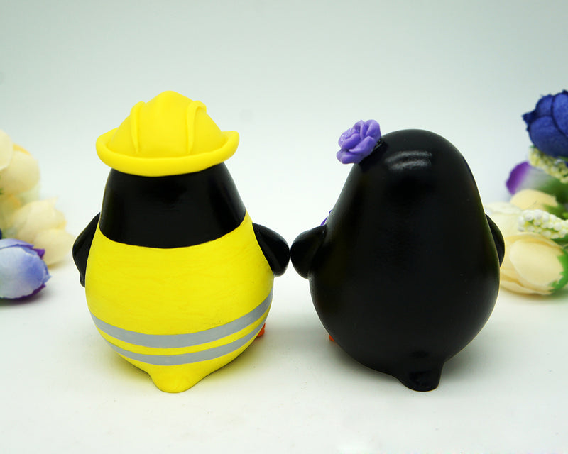 Custom Penguin Construction Worker Wedding Cake Toppers