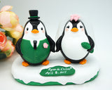 Custom Penguin Wedding Cake Toppers Green Theme