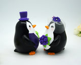 Custom Penguin Dark Purple Wedding Cake Toppers