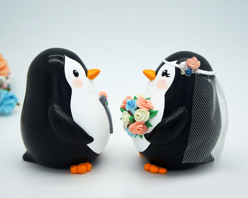 Penguin Wedding Cake Toppers -Custom Bride And Groom Wedding Cake Toppers