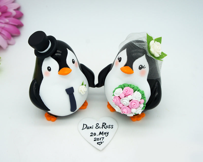 Penguin Wedding Cake Toppers Pink Theme-Love Bird Wedding Cake Toppers