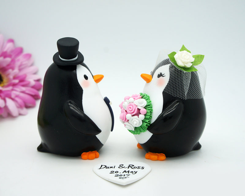 Penguin Wedding Cake Toppers Pink Theme-Love Bird Wedding Cake Toppers