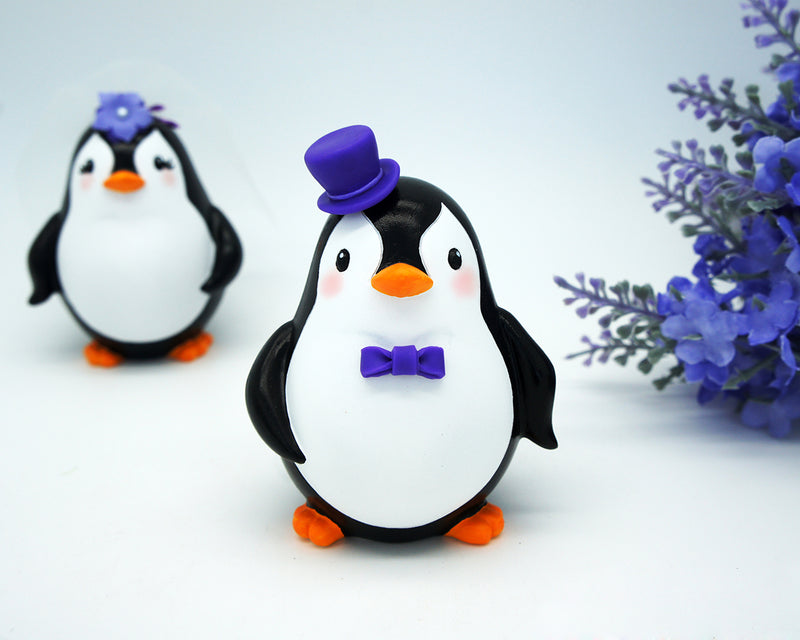 Custom Penguin Wedding Cake Topper Purple Theme-Love Bird Wedding Cake Topper