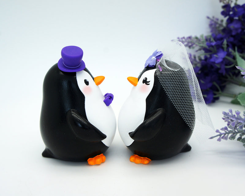 Custom Penguin Wedding Cake Topper Purple Theme-Love Bird Wedding Cake Topper