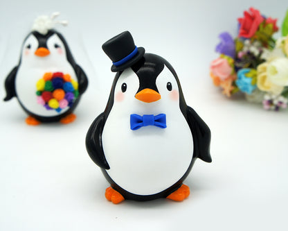 Funny Penguin Wedding Cake Toppers Rainbow Theme-Personalised Bride And Groom Wedding Cake Toppers
