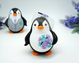 Funny Penguin Wedding Cake Toppers Purple Turquoise Themed-Custom Love bird Wedding Cake Toppers