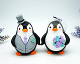 Funny Penguin Wedding Cake Toppers Purple Turquoise Themed-Custom Love bird Wedding Cake Toppers