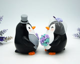 Funny Penguin Wedding Cake Toppers Purple Turquoise Themed-Custom Love bird Wedding Cake Toppers