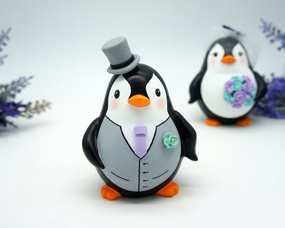 Funny Penguin Wedding Cake Toppers Purple Turquoise Themed-Custom Love bird Wedding Cake Toppers