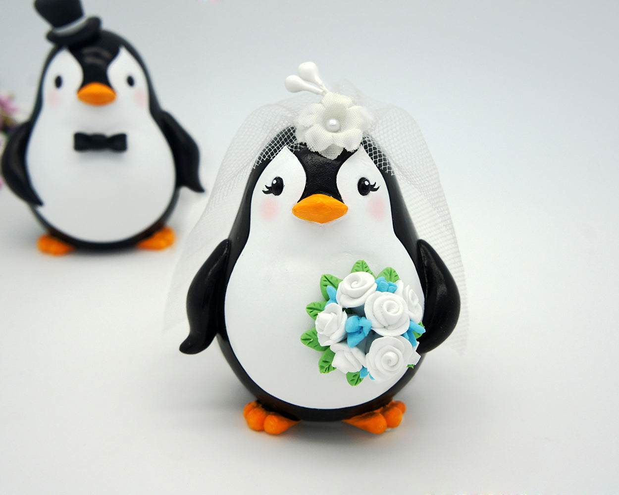 Custom Penguin Love Bird Cake Toppers -Beach Wedding Cake Toppers