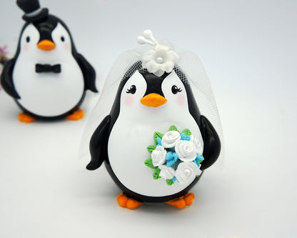 Custom Penguin Love Bird Cake Toppers -Beach Wedding Cake Toppers