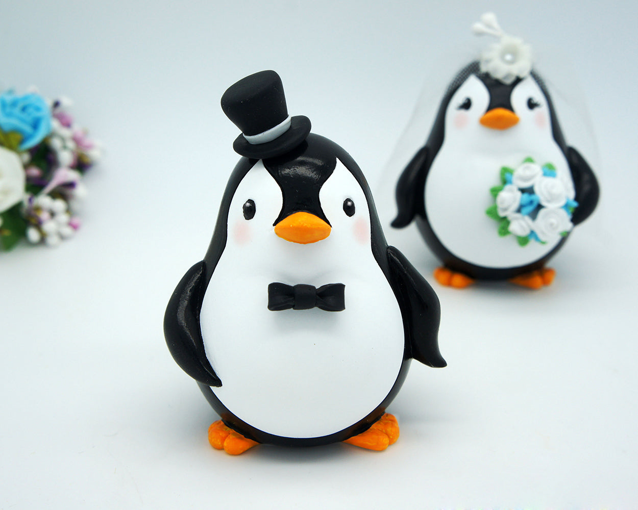 Custom Penguin Love Bird Cake Toppers -Beach Wedding Cake Toppers