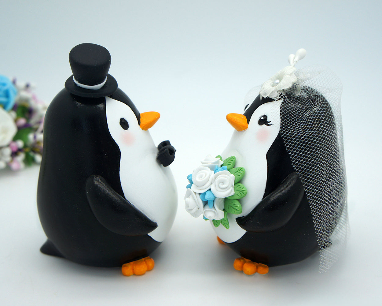 Custom Penguin Love Bird Cake Toppers -Beach Wedding Cake Toppers
