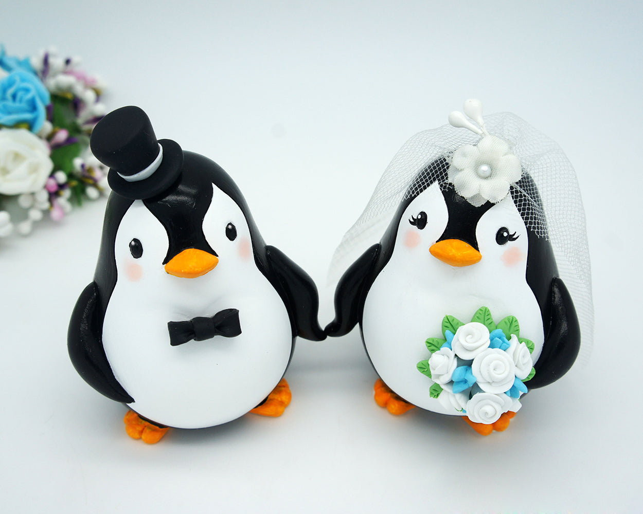 Custom Penguin Love Bird Cake Toppers -Beach Wedding Cake Toppers