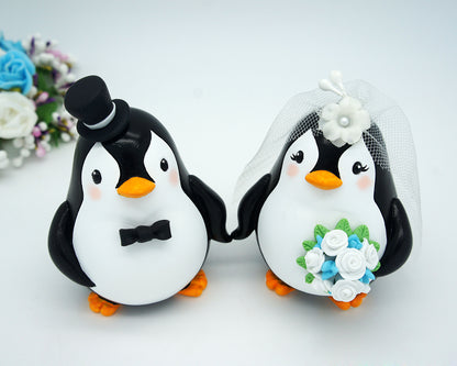 Custom Penguin Love Bird Cake Toppers -Beach Wedding Cake Toppers