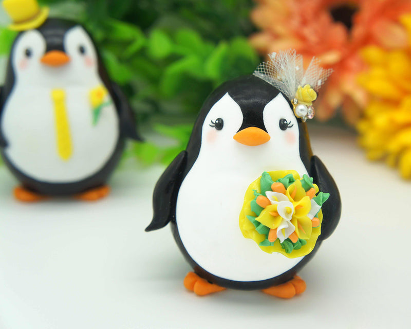 Funny Penguin Wedding Cake Toppers Rainbow Theme-Personalised Bride And Groom Wedding Cake Toppers