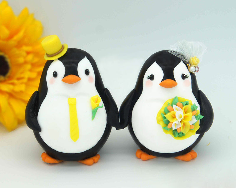 Funny Penguin Wedding Cake Toppers Rainbow Theme-Personalised Bride And Groom Wedding Cake Toppers